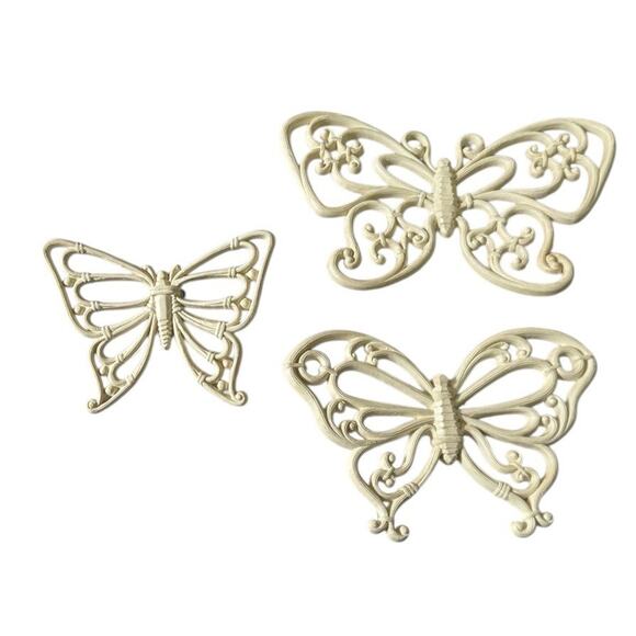 VTG Butterfly Wall Art Homco 70’s MCM Rattan Look Plastic 3 Pieces Cabincore - Picture 2 of 5